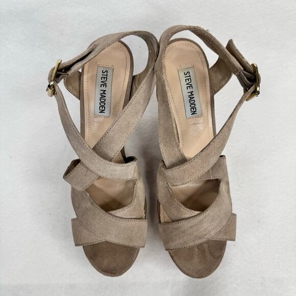 Steve Madden Showntel Platform Wedge Sandal Strappy Suede Neutral Tan Size 9M - Picture 5 of 10